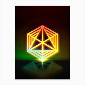 Neon Geometric Glyph in Watermelon Green and Red on Black n.0115 Canvas Print