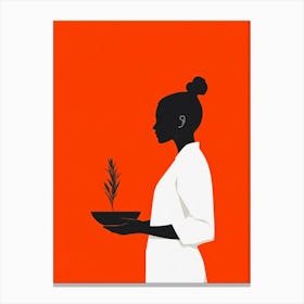 Silhouette Of A Woman Holding A Plant Canvas Print