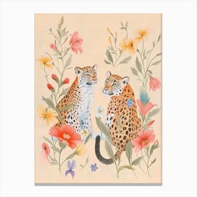 Folksy Floral Animal Drawing Leopard 2 Canvas Print