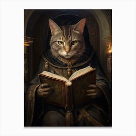 Cat Reading A Book In A Gothic Art Style 2 Canvas Print