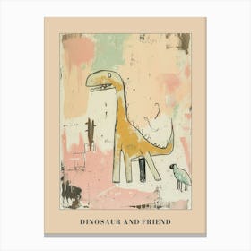 Dinosaur & Friend Minimalist Cartoon Poster Canvas Print