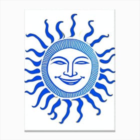 Smiling Sun 1 Symbol Blue And White Line Drawing Canvas Print