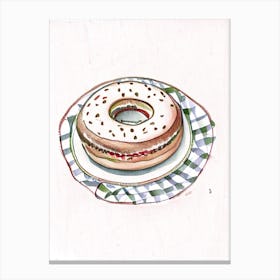 Bagel On Checkered Table Cloth Minimal Drawing 2 Canvas Print