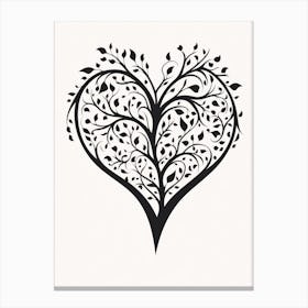 Minimalist Black & White Tree Branch Heart 1 Canvas Print