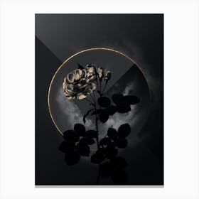 Shadowy Vintage Damask Rose Botanical in Black and Gold Canvas Print