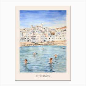Swimming In Mykonos Greece 2 Watercolour Poster Canvas Print