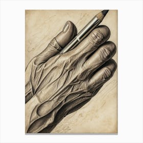 Human Hand Holding A Pencil Canvas Print