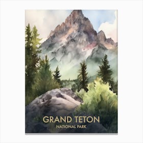 Grand Teton National Park Watercolour Vintage Travel Poster 6 Canvas Print