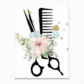 Scissors And Flowers Canvas Print