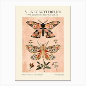 Velvet Butterflies Collection Pink Botanical Butterflies William Morris Style 6 Canvas Print