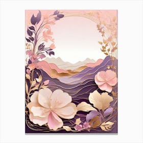 Pink Flowers And Mountains Canvas Print