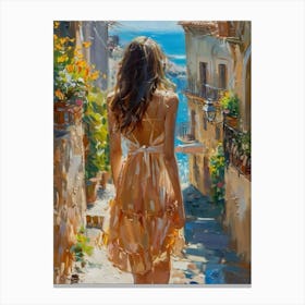 PERFECT - Beautiful Woman on a Summer's Day in Algrave Riviera St Tropez Mediterranean - Abstract Impressionism Acrylic and Oil on Canvas by Britisg Artist John Arwen Beautiful Colorful Floral Botanic Gallery Feature Wall Art in HD Canvas Print