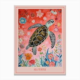 Floral Animal Painting Sea Turtle 1 Poster Canvas Print