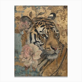 Tiger With Roses 1 Canvas Print