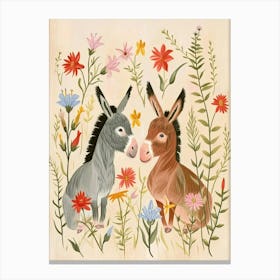 Folksy Floral Animal Drawing Donkey 4 Canvas Print