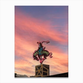 Welcome Rodeo Sign, Pink Sky Canvas Print