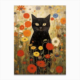 Flower Garden And A Black Cat, Inspired By Klimt 8 Canvas Print
