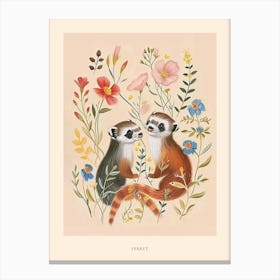 Folksy Floral Animal Drawing Ferret 3 Poster Canvas Print