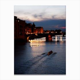 Florence At Dusk Italy Evening Photo Arno River Ponte Vecchio photography art Canvas Print