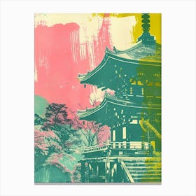 Kiyomizu Dera Temple In Kyoto Duotone Silkscreen 3 Canvas Print
