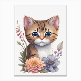 Vintage Kitten With Flowers Canvas Print