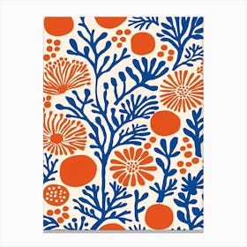 Blue And Orange Floral Pattern Canvas Print