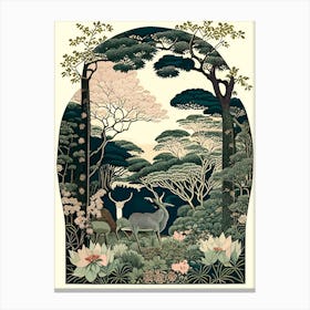 Nara Park, Japan Vintage Botanical Canvas Print