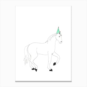 Horse In Aqua Blue Party Hat Canvas Print