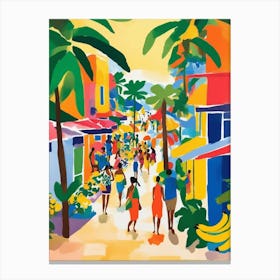 People walking tropical beach street Canvas Print