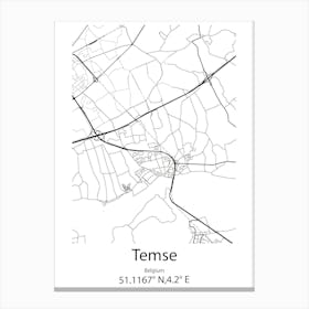 Temse,Belgium Minimalist Map Canvas Print