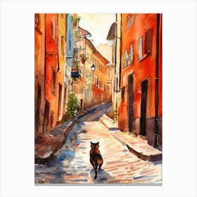 Painting Of Stockholm Sweden With A Cat In The Style Of Watercolour 1 Canvas Print