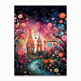 fantasy castle with wildflowers Canvas Print