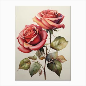 Beautiful Two Roses Botanical Canvas Print