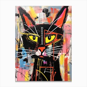 Whiskered Dreams: Basquiat's style Black Cat Tale Canvas Print