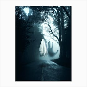 Ghost Halloween In The Dark Road Canvas Print