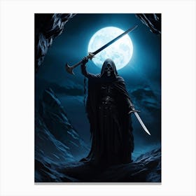 Grim Reapers Skull Emerges From An Abyss Of Bleak Darkness Clutching A Sword Dim Moonlight Castin (2) Canvas Print