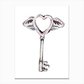 Angel Wings Key Love And Heart Canvas Print