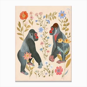Folksy Floral Animal Drawing Gorilla 6 Canvas Print