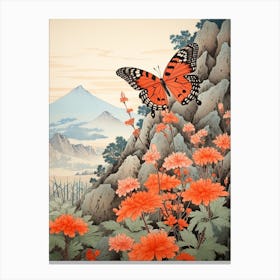 Red Tones Butterfly Japanese Style Painting 3 Canvas Print