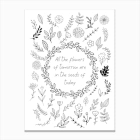 Teacher Quote Flower Line Drawing Canvas Print