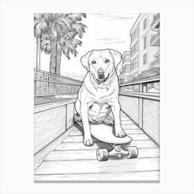 Labrador Retriever Dog Skateboarding Line Art 4 Canvas Print