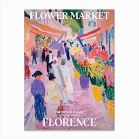 Vintage Flower Market Painting Florence Italy Canvas Print