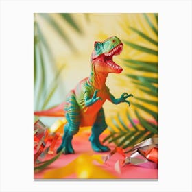 Toy Dinosaur T Rex With Plants Canvas Print