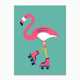 Flamingo On Roller Skates Canvas Print
