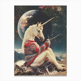 Unicorn Knitting In Space Abstract Collage 2 Stampe su tela