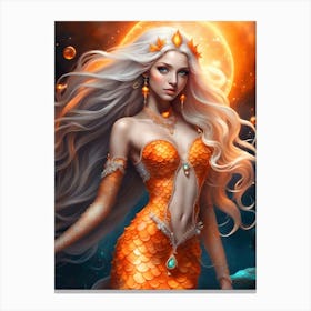 Mystical Blonde Mermaid Under A Blood Moon Canvas Print