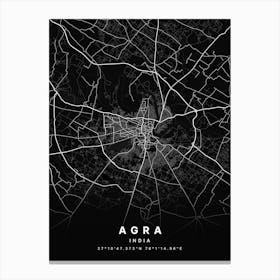 Agra India Black Map Canvas Print