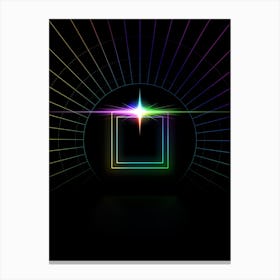 Neon Geometric Glyph in Candy Blue and Pink with Rainbow Sparkle on Black n.0209 Canvas Print