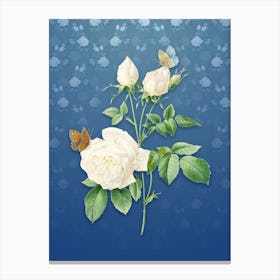 Vintage White Bengal Rose Botanical on Bahama Blue Pattern n.1815 Canvas Print