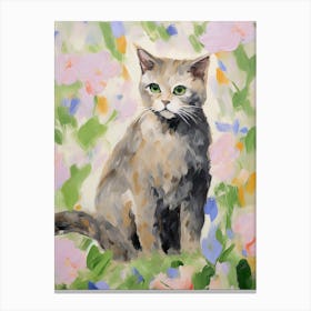 A Scottish Fold Blue Cat Painting, Impressionist Painting 1 Canvas Print